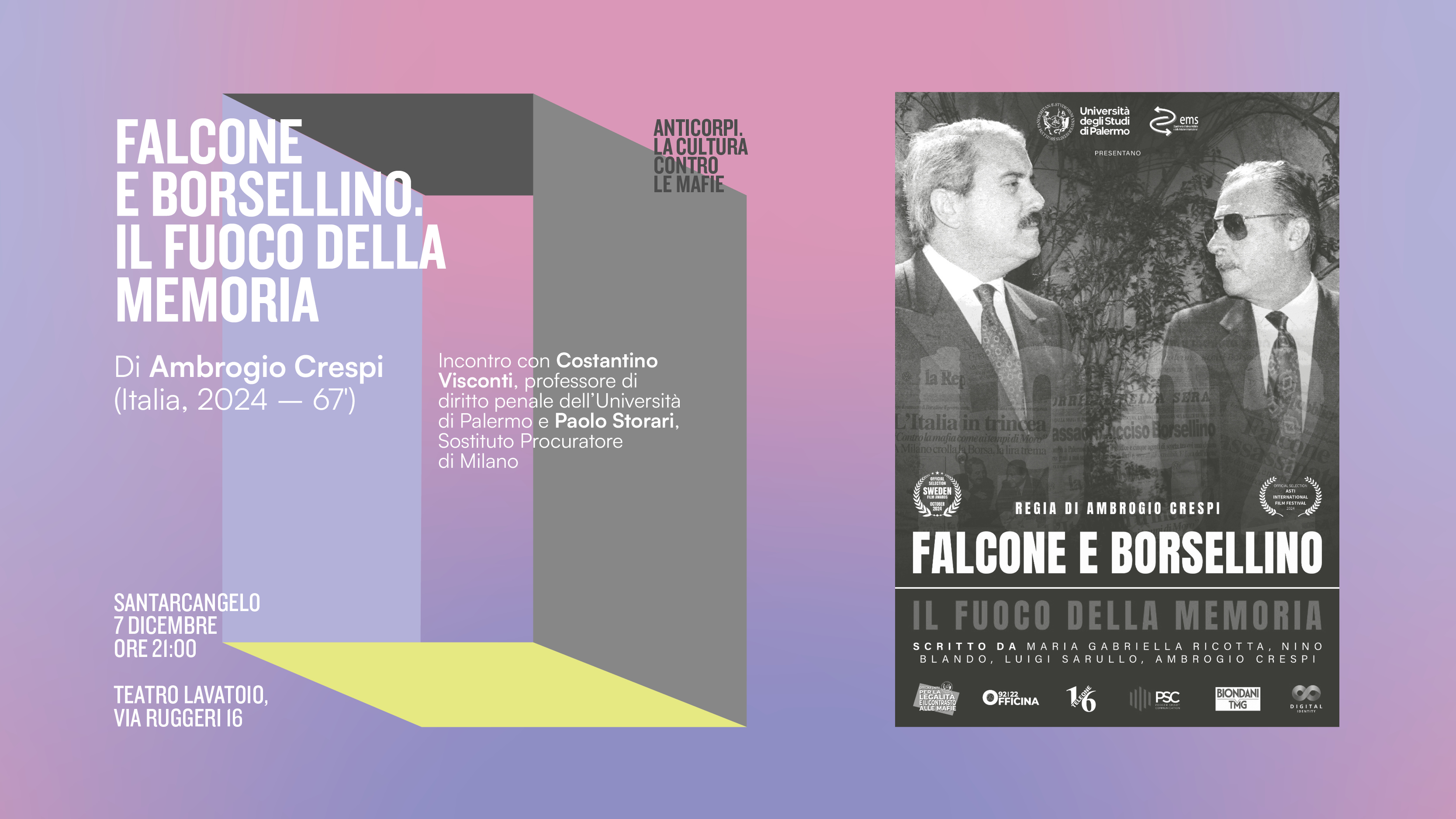 Festival “Anticorpi”, sabato 7 dicembre a Santarcangelo il docufilm “Falcone e Borsellino. Il fuoco della memoria”