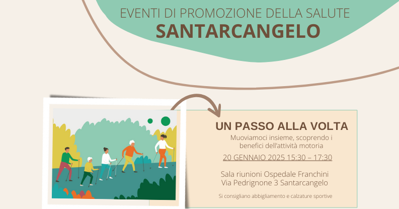 “Un passo alla volta”: lunedì 20 gennaio a Santarcangelo evento gratuito di promozione della salute sui benefici dell’attività fisica